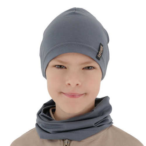 Boy's spring/ autumn set: hat and tube scarf grey Hobart
