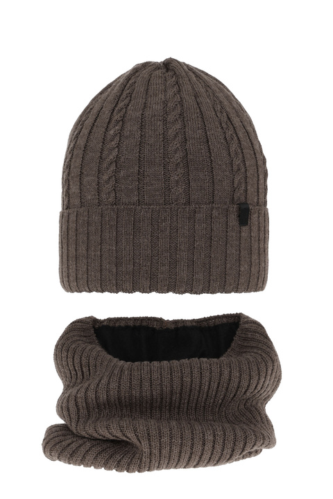 Boy's winter set: hat and tube scarf brown merino wool Kairo