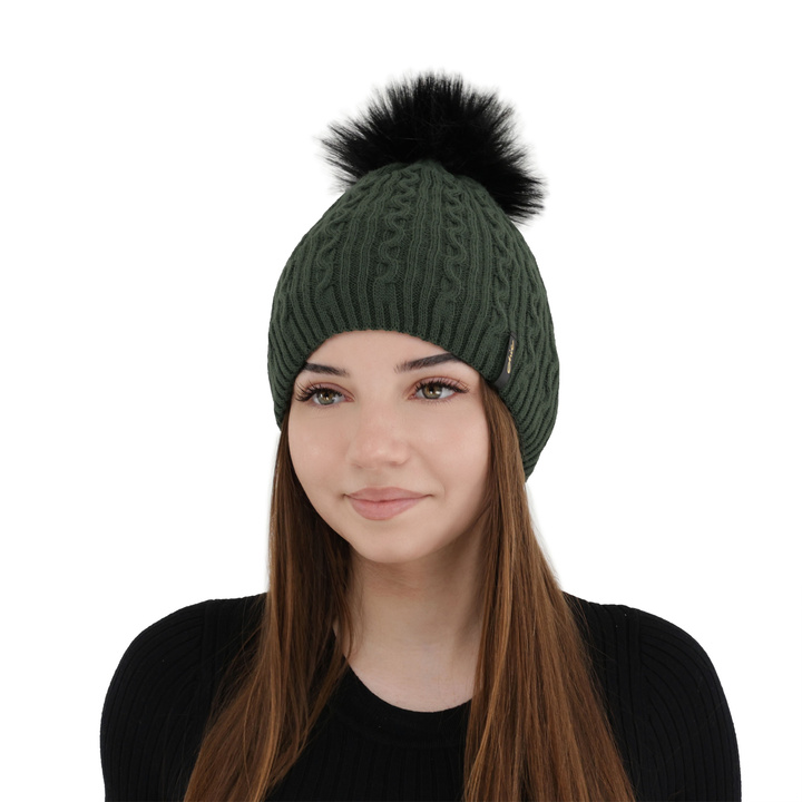 Woman's winter hat green Xena with pompom