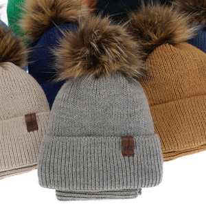 Boy's winter set: hat and tube scarf grey with pompom Modus