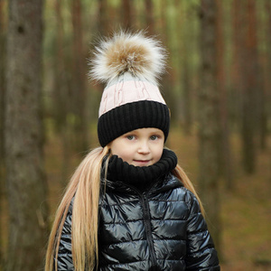 Girl's winter set: hat and tube scarf black Karmelita with pompom