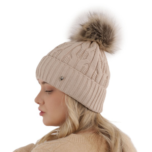 Woman's winter hat black Laona with pompom