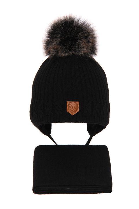 Boy's winter set: hat and scarf black Radison with pompom