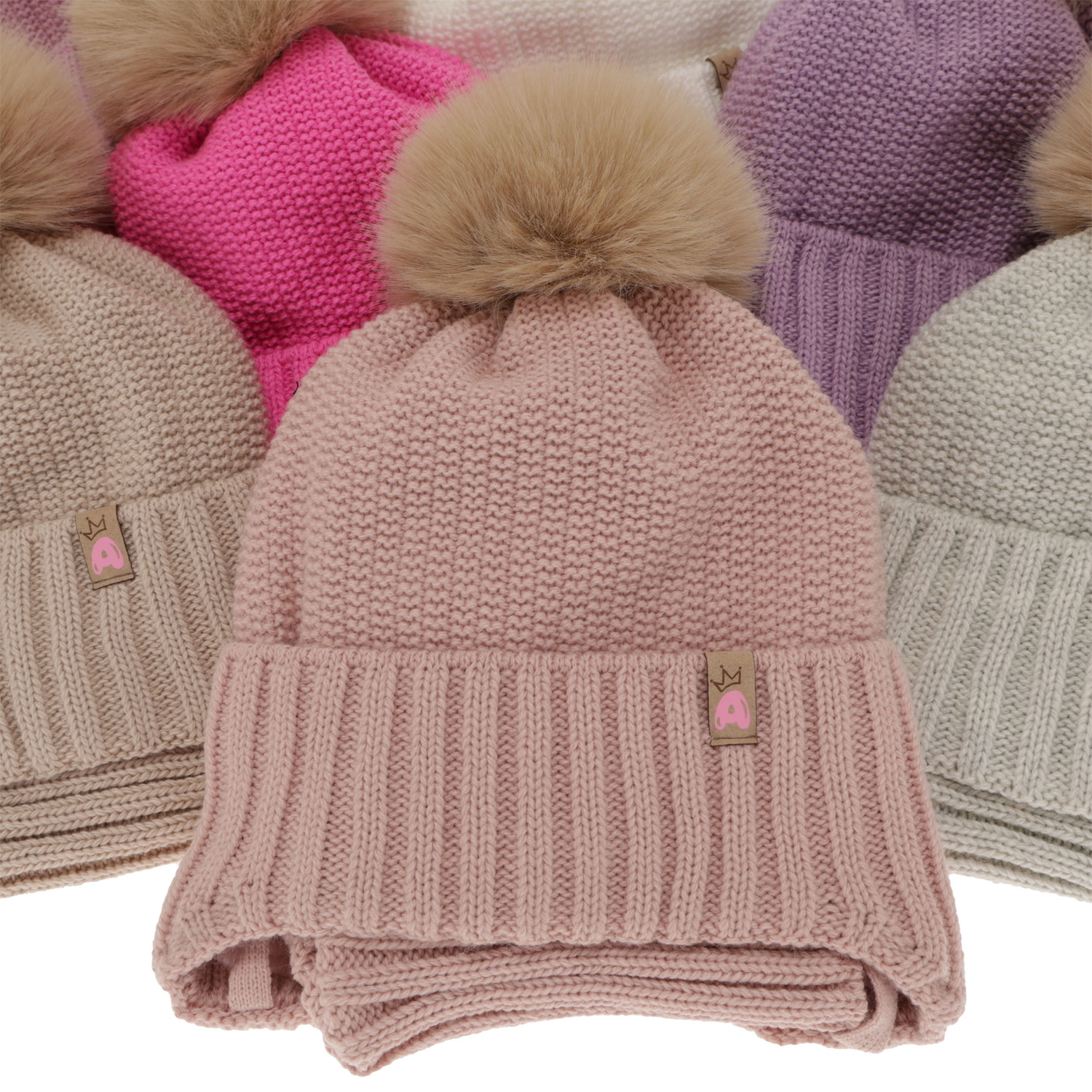 Girl's winter set: hat and tube scarf violet with pompom Kaya