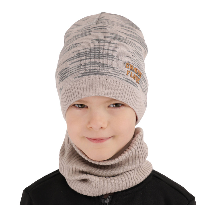 Children's autumn/ spring set: hat and tube scarf, with cotton, beige Carter