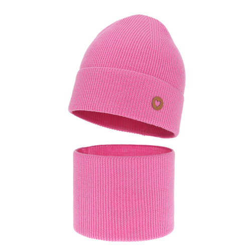 Girl spring autumn set hat and tube scarf pink 100% extra fine merino wool Brook