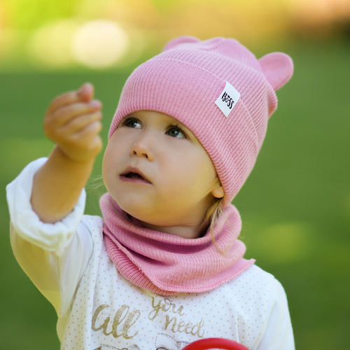 Girl's spring/ autumn set: hat and tube scarf, with cotton, light blue Kajra