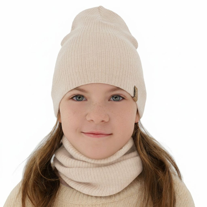 Girl spring autumn set hat and tube scarf pink 100% extra fine merino wool Ricona