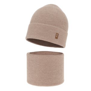 Boy's spring/ autumn set: hat and tube scarf beige 100% extra fine merino wool Bruce