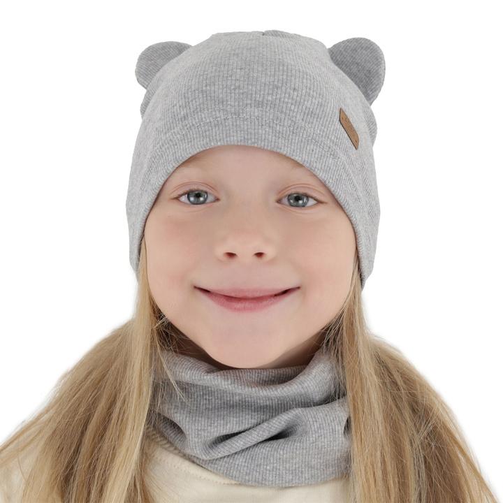 Girl's spring, autumn set: hat and tube scarf, cotton, gray Georgea
