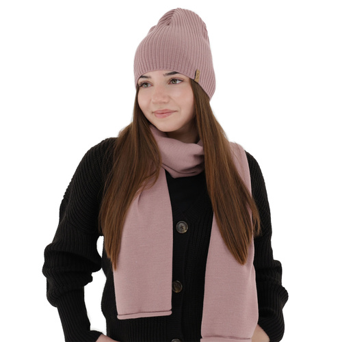 Woman's winter set: hat and scarf, pink, Fena