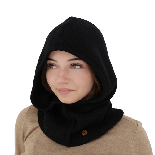 Balaclava autumn, winter, women's, black, merino wool with cashmere, Kiruna