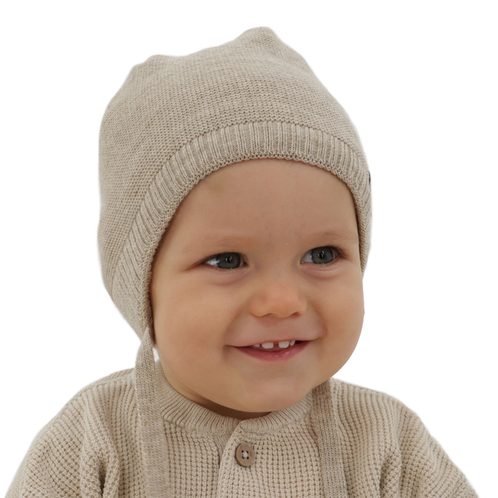 Boy's autumn/spring hat, beige, with ears, Valdis