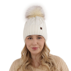 Woman's winter hat camel Renika with pompom