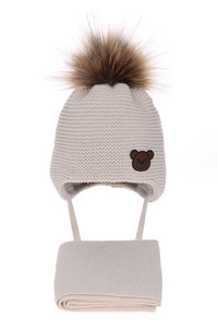 Boy's winter set: hat and scarf beige Banksi with pompom