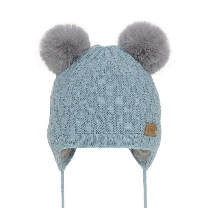 Boy's winter hat blue Enzo with two pompom