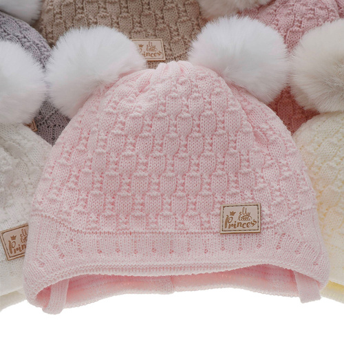 Girl's winter hat beige Emila with pompom