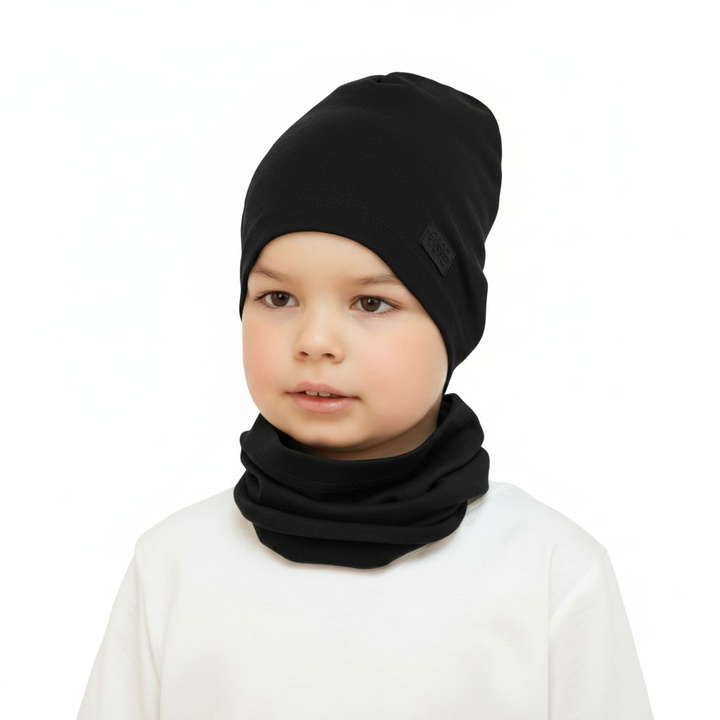 Boy's spring/ autumn set: hat and tube scarf black Frizi