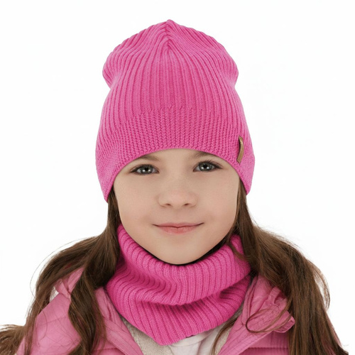 Girl spring autumn set hat and tube scarf pink 100% extra fine merino wool Chelsie