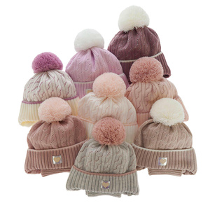 Girl's winter set: hat and tube scarf violet Natka with pompom
