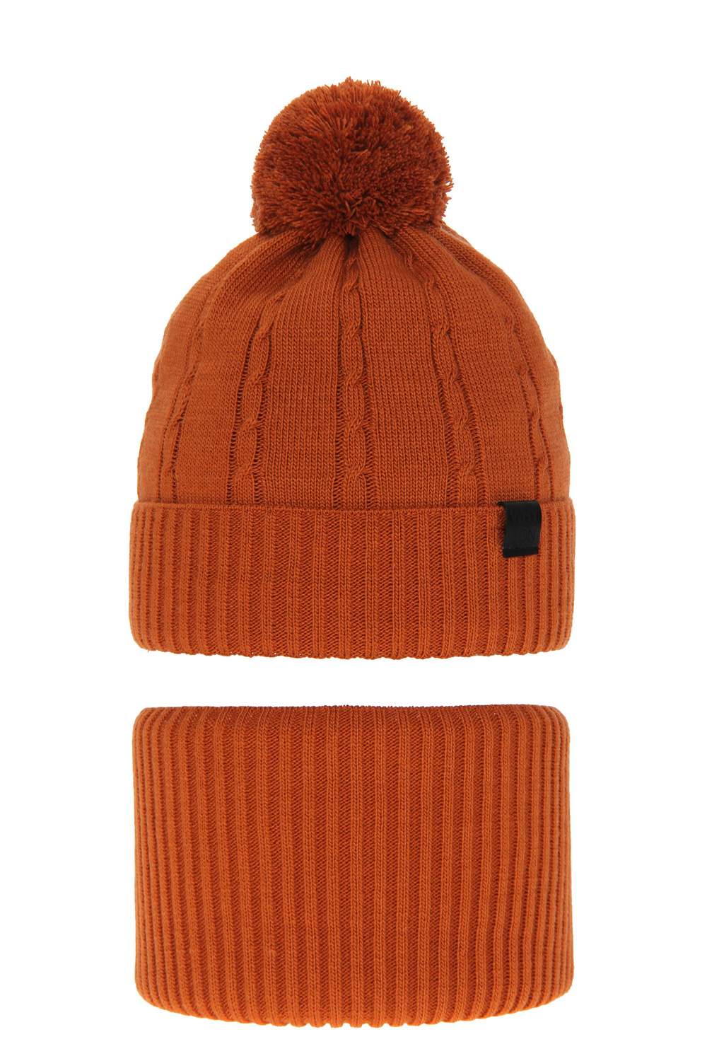 Boy's winter set: hat and tube scarf orange Deny with pompom