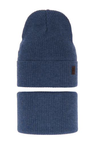 Children's autumn/ spring set: hat and tube scarf, with cotton, blue Dragon