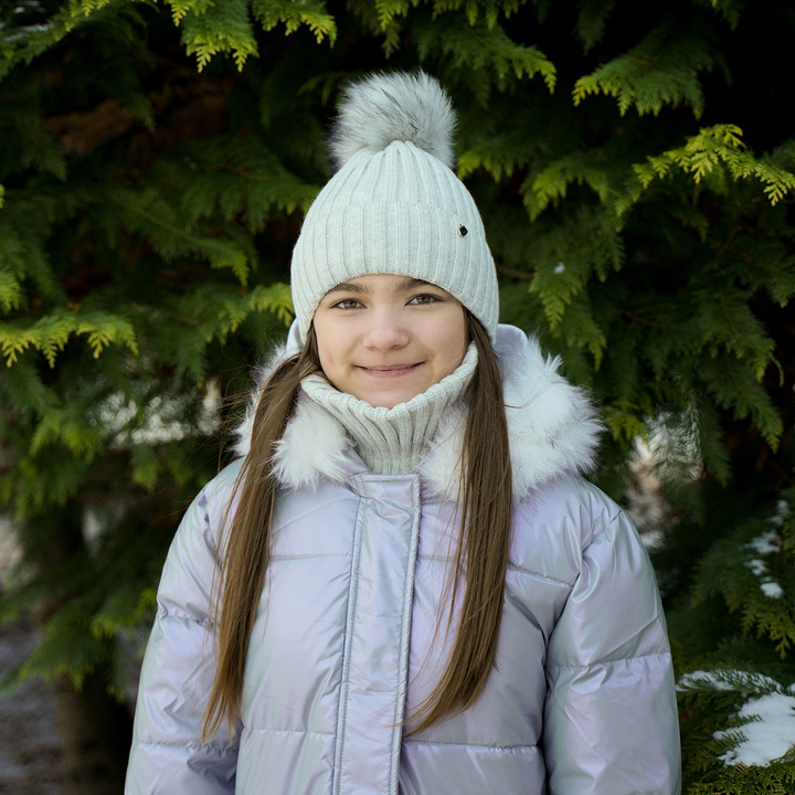 Girl's winter set: hat and tube scarf violet Wilma with pompom
