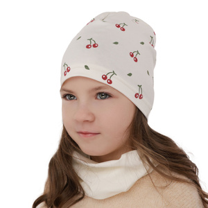 Girl's spring/ autumn cotton set: hat and tube scarf ecru Cerise