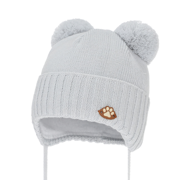 Boy's winter hat with ears, with merino wool, light gray, Rimini