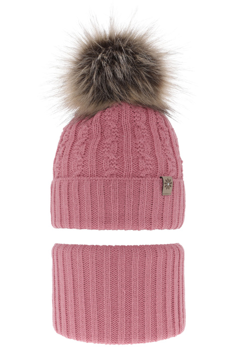 Girl's winter set: hat and tube scarf pink Pretoria with pompom