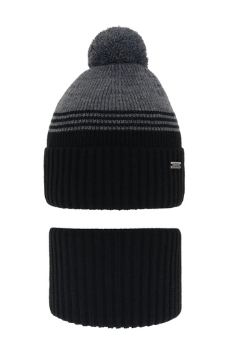 Boy's winter set: hat and tube scarf black with pompom Pallas
