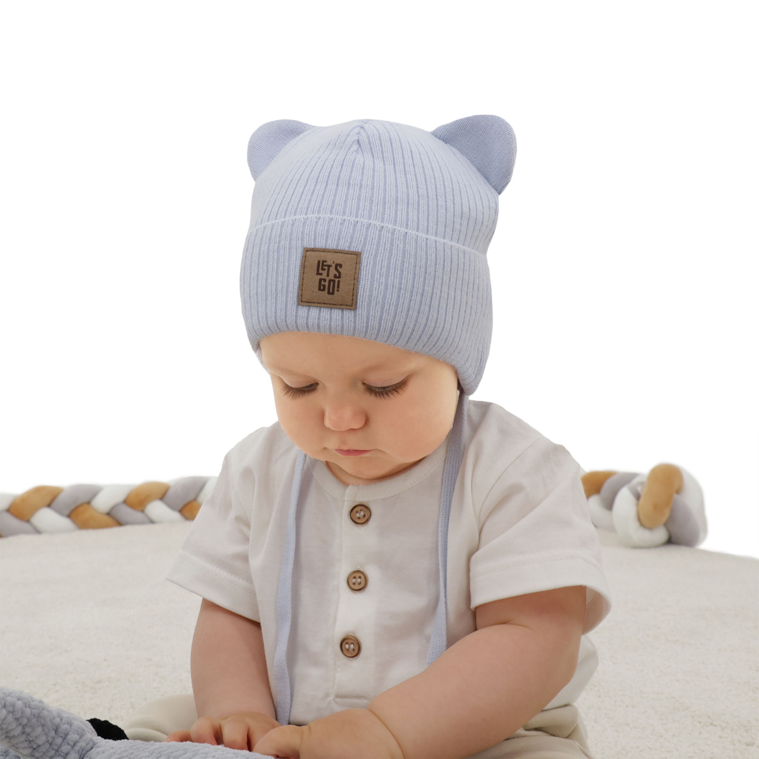 Boy's autumn, spring hat, black, with ears Dewin