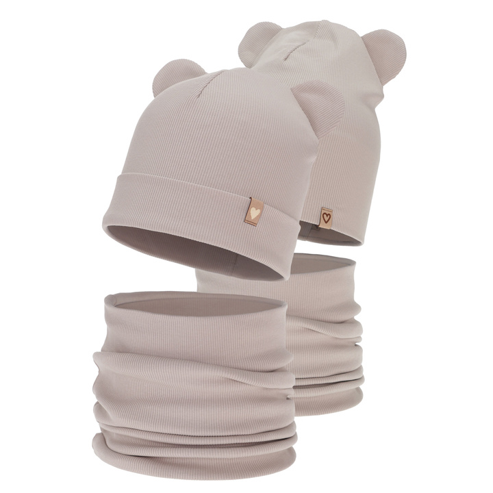 Girl's spring, autumn set: hat and tube scarf, beige, cotton, Luminia
