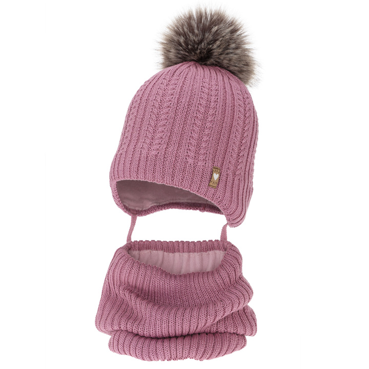Girl's winter set: hat and tube scarf, violet, with merino wool, Muanda