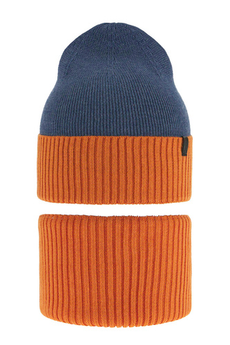 Children's autumn/ spring set: hat and tube scarf, with cotton, orange Tauros