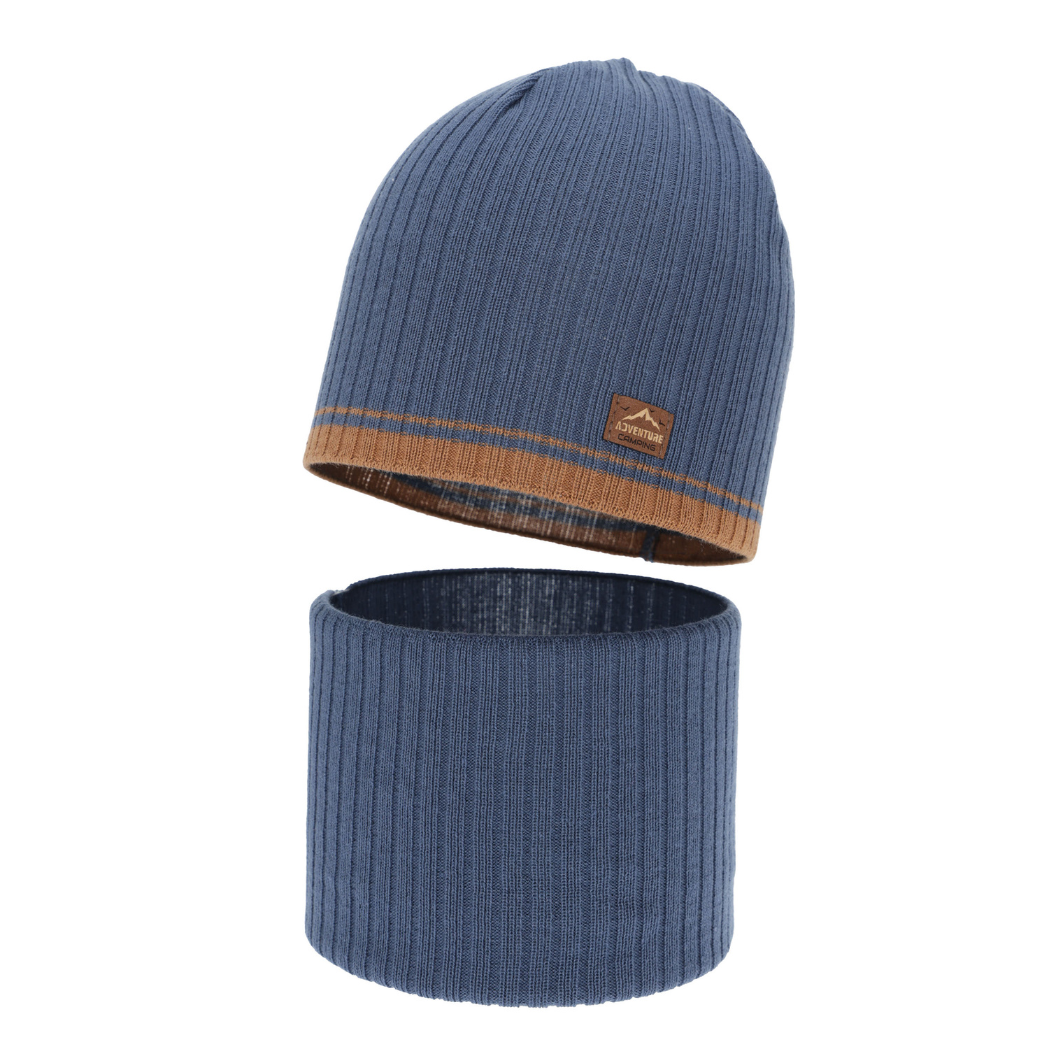 Boy's spring, autumn set: hat and tube scarf, navy blue, with cotton, Eirik