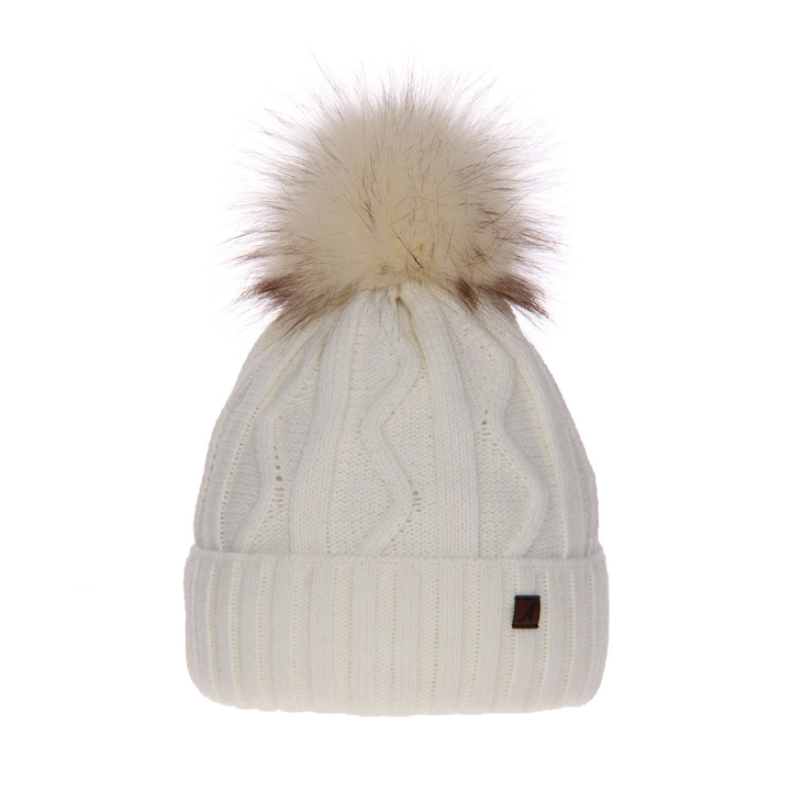 Woman's winter hat ecru Renika with pompom