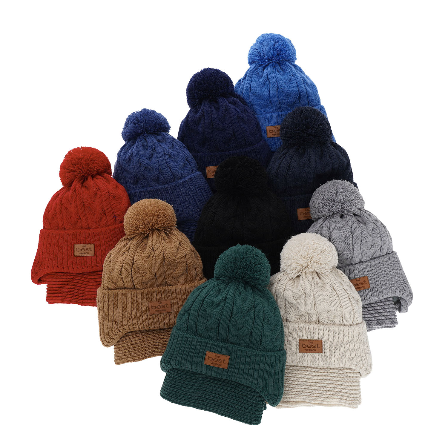 Boy's winter set: hat and scarf beige Remix with pompom