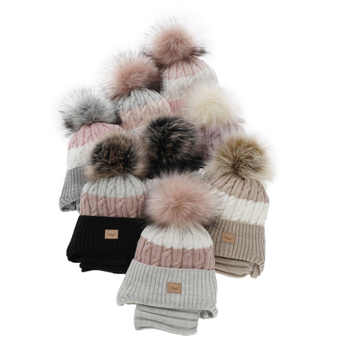 Girl's winter set: hat and tube scarf grey Riviera with pompom