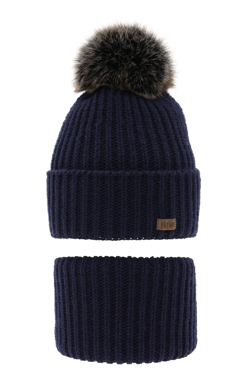 Boy's winter set: hat and tube scarf navy blue with pompom Wonder