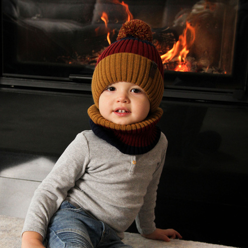 Boy's winter set: hat and tube scarf red Karson with pompom