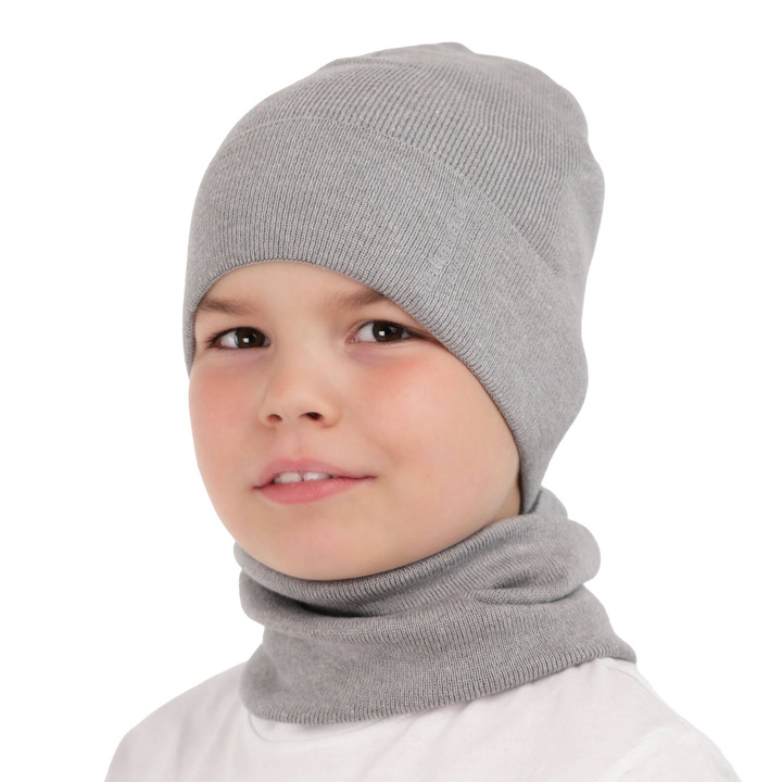 Children's autumn/ spring set: hat and tube scarf, with cotton, grey Timothe