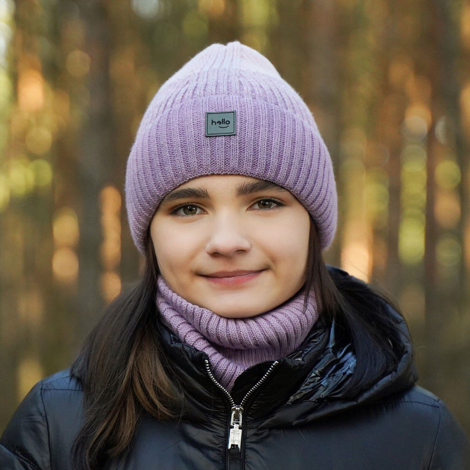 Girl's winter set: hat and tube scarf black Tasha