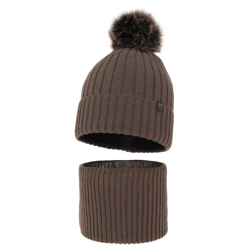 Boy's winter set: hat and tube scarf brown with pompom Relax
