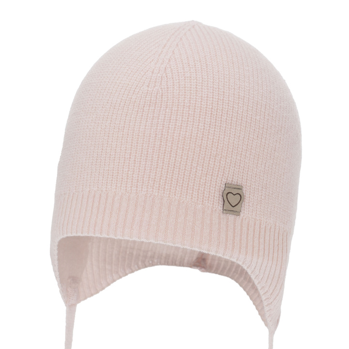 Girl's spring/ autumn hat, pink, merino wool with cashmere, with ears, Orida