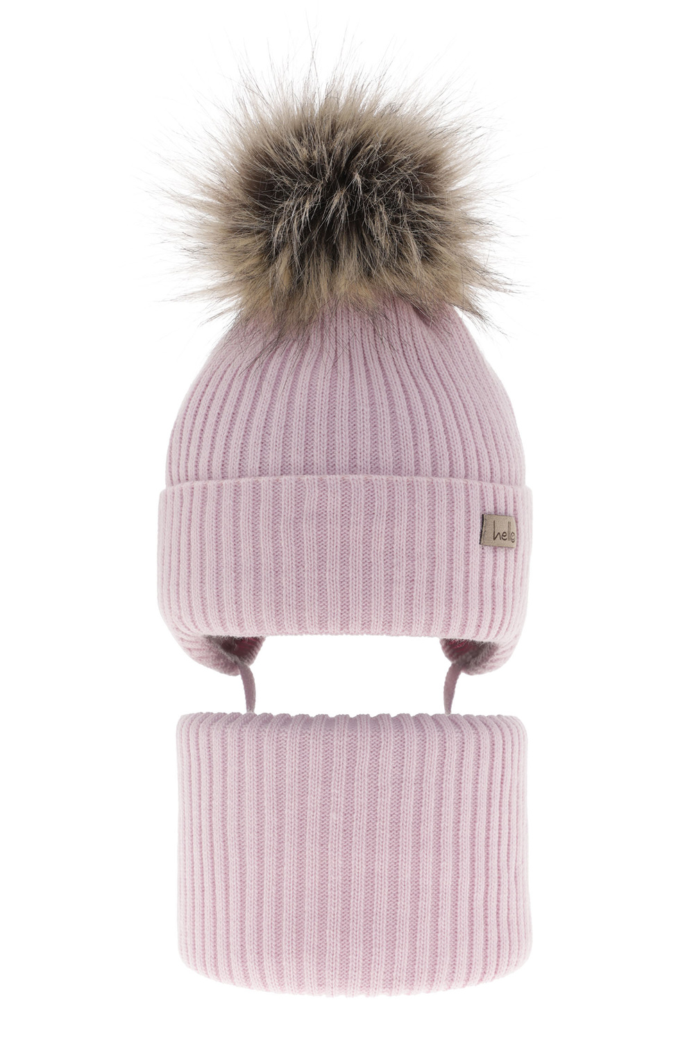 Girl's winter set: hat and tube scarf violet with pompom Bria