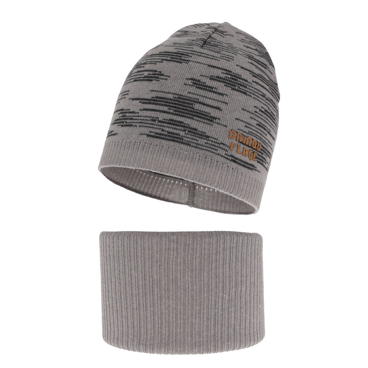Children's autumn/ spring set: hat and tube scarf, with cotton, grey Carter