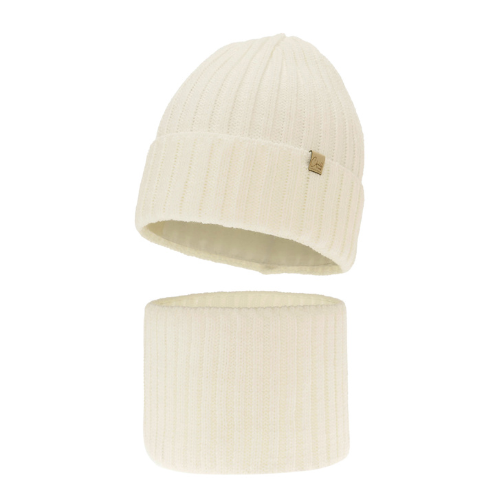 Girl's winter set: hat and tube scarf ecru Mitti