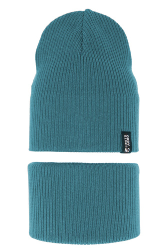 Children's autumn/ spring set: hat and tube scarf, with cotton, blue Tunis