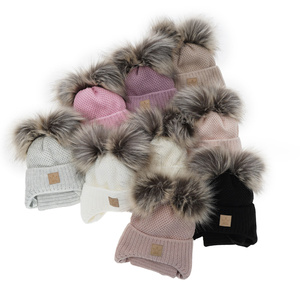 Girl's winter set: hat and tube scarf violet Minsi with two pompom